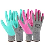 HAUSHOF 6 Pairs Garden Gloves for Women, Nitrile Coated Working Gloves, for Gardening, Restoration Work, Pink & Green, M