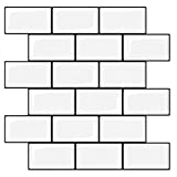 WOWSTAR Thicker Peel and Stick Tiles Backsplash, 12"x12" Subway Tiles, White with Black Grout ( 10-Sheet)