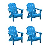 WO 4 Piece Set Outdoor Folding Poly Adirondack Chairs, All Weather and UV Resistant, HDPE, for Backyard, Lawn, Patio, Deck, Garden, Weather Resistant Polyethylene Plastic Lounger, Pacific Blue