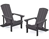 Aok Garden Adirondack Chairs Set of 2 Weather Resistant, HIPS Plastic Patio Chairs Outdoor Chairs with Wood Texture, 4 Steps Easy Installation, Fire Pit Chairs for Patio Deck Porch Garden Lawn, Coffee