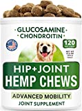 Bark&Spark Hemp Treats + Glucosamine - Natural Joint Pain Relief - Hip & Joint Supplement w/MSM + Chondroitin + Hemp Oil + Omega 3 - Joint Pain Relief - Made in USA - Chicken Flavor - 120 Chews