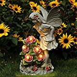 Voveexy Garden Figurines Angel Garden Statue Outdoor Decor, Solar Powered Resin Sculpture with 5 LEDs Art Decoration for Patio Lawn Yard Porch, Ornament Housewarming Garden Gift, 12.8 x 7.5 x 6.1 Inch