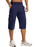 EKLENTSON Long Shorts for Men Below Knee Cargo Shorts Casual Tactical Pants for Men Twill Shorts Workout Shorts Men with Pockets Navy Blue