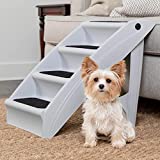 PetSafe CozyUp Folding Pet Steps - Pet Stairs for Indoor/Outdoor at Home or Travel - Dog Steps for High Beds - Dog Stairs with Siderails, Non-Slip Pads - Durable, Support up to 150 lbs - Large, Gray