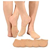 TeeHee Womens Seamless Toe Topper Liner Socks 5-Pack with Non-Skid Bottom (Pale Beige)