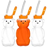 Special Supplies Juice Bear Bottle Drinking Cup Long Straws, 3 Pack, Squeezable Therapy and Special Needs Assistive Drink Containers, Spill Proof and Leak Resistant Lids