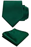TIE G Solid Satin Color Formal Necktie and Pocket Square Sets in Gift Box (Hunter Green)