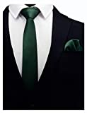 GUSLESON Solid Dark Green Emerald Skinny Tie For Men Classic Slim Necktie and Pocket Square Set (0754-08)
