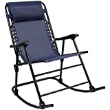 Furniwell Patio Rocking Zero Gravity Chair Outdoor Wide Recliner Portable Lounge Chair Folding with Headrest for Camping Fishing Beach Poolside(Blue)