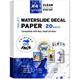 Water Slide Decal Paper Inkjet 20 Sheets A4 Size Premium Water Slide Transfer Paper Clear Transparent Printable Waterslide Paper for Tumblers, Mugs, Glasses DIY