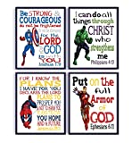 Superhero Christian Nursery Set of 4 Unframed Prints - Captain America, Hulk, Ironman and Spiderman with Bible Verses