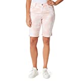 Gloria Vanderbilt Women's Mid Rise Feminine Cut Bermuda Short, Coral Essence Feather Tiedye, 10 Regular