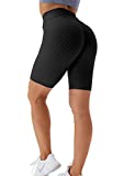 QOQ Women's Workout Biker Shorts High Waisted Yoga Shorts Butt Lifting Athletic Tummy Control Shorts Black L