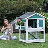 Petsfit 2 Story Rabbit Hutch with Trays Outdoor Weatherproof, Bunny Cage with Openable Roof