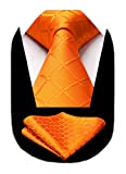 HISDERN Plaid Tie Handkerchief Woven Classic Men's Necktie & Pocket Square Set Orange Ties for Men Halloween Tie Set for Wedding