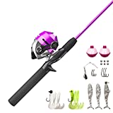 Zebco 202 Spincast Reel and Fishing Rod Combo, 5-Foot 6-Inch 2-Piece Fishing Pole, Size 30 Reel, Right-Hand Retrieve, Pre-Spooled with 10-Pound Zebco Line, Includes 27-Piece Tackle Kit, Pink
