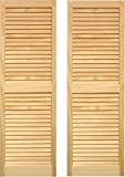 LTL Home Products SHL39 Exterior Solid Wood Louvered Window Shutters, 15" x 39", Unfinished Pine