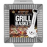 Homeflowz Heavy Duty Grill Basket  Large Vegetable Grill Basket for more Veggies - Stainless Steel Grilling Basket - Grill Baskets for Outdoor Grill -Perfect BBQ Basket for All Grills and Vegetable