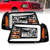 AmeriLite for 2001-2011 Ford Ranger LED Tube Black Replacement Headlights w/Corner Lamp Set - Passenger and Driver Side