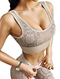 YEOREO Yoga Outfit for Women Seamless 2 Piece Workout Gym High Waist Snake Print Leggings with Sport Bra Set Khaki S