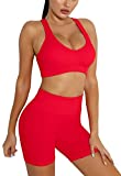 DADAB Workout Sets Two Piece Outfits for Women Clothes Gym Yoga Seamless Racerback Sports Bra Tank Tops with Biker Shorts Medium Red
