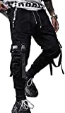 Ambcol Mens Joggers Pants Long Multi-Pockets Cool Outdoor Fashion Casual Jogging Pant with Drawstring Black-03 Large