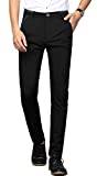 Plaid&Plain Men's Stretch Dress Pants Slim Fit Skinny Suit Pants 7108 Black 31W30L