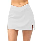 LEICHR Tennis Skirts for Women Crossover Workout Golf Skorts with Liner Shorts Pockets High Waisted Athletic Running Skirt White