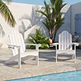 LUE BONA Adirondack Chairs Set of 2, White Poly Adirondack Chairs with Cup Holder, 300LBS Modern Adirondack Chair Weather Resistant, Outdoor Patio Chair for Fire Pit, Patio, Law, Balcony, Backyard