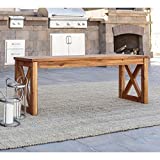 Walker Edison Roanoke Modern Solid Acacia Wood X Frame Outdoor Bench, 52 Inch, Brown