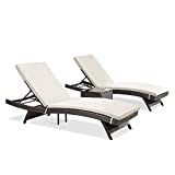 PAMAPIC Patio Chaise Lounge Set 3 PiecesPatio Lounge Chair with Adjustable Backrest and Removable Cushion, Outdoor Pool Lounge Chair Set for Patio Poolside Backyard Porch