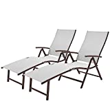 Crestlive Products Folding Patio Chaise Lounge Chair for Outside, Set of 2, Aluminum Adjustable Outdoor Pool Recliner Chair, Brown Frame, 8 Positions (2 PCS Light Gray)