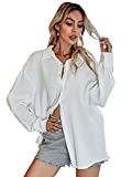 MakeMeChic Women's Oversized Button Down Shirts Collared Button Up Shirt Blouse Top White L