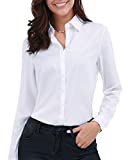 Gemolly Women's Basic Button Down Shirts Long Sleeve Plus Size Simple Cotton Stretch Formal Casual Shirt Blouse White M