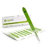 CYNAMED # 22 Disposable Scalpel with Plastic Handle - Sterile Single Blade Razor for Dermaplaning, Dissection, Podiatry, Professional Grooming, Acne Removal - Surgical Stainless Steel Tool - Box of 10