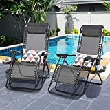 Shintenchi Patio Zero Gravity Recliner Lounge Chair, Outdoor Folding Beach Chair Recliner, Lawn Adjustable Long Chair w/ Cup Holder and Headrest, Set of 2 for Yard Garden Deck Poolside Camp, Gray