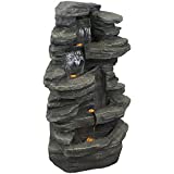 Sunnydaze Stacked Shale Rock Waterfall Fountain with LED Lights - Outdoor Rock Water Fountain for Patio, Backyard, & Garden - 38 Inch Tall