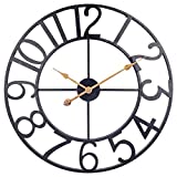 24 Inch Metal Wall Clock, Large Modem Arabic Iron Wall Clock Battery Operated, Silent Non Ticking Indoor Outdoor Home Decor Wall Clock for Living Room, Patio