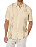 COOFANDY Mens Linen Wedding Shirt Guayabera Short-Sleeve Lightweight Tee Shirts