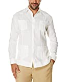 Cubavera Men's 100% Linen Four-Pocket Long Sleeve Button Down Guayabera Shirt (Size Small - 5X Big & Tall), Bright White, Large