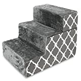 Best Pet Supplies Foldable Pet Steps/Stairs with CertiPUR-US Certified Foam for Small to Medium Dogs / Cats - Gray Lattice Print, 3-Step (H: 16.5")