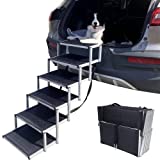 maxpama Folding Dog Car Ramp with Portable Aluminum Fram for Large Dog, Foldable Pet Step Stairs with Nonslip Surface for High Beds, Trucks, Cars and SUV, Lightweight Pet Ladder Support 150-200 Lbs