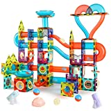 Aomola Magnetic Tiles,202 Piece Pipe Magnetic Building Blocks Set,3D Clear Magnet Toys with Lighted Balls,Marble Run Magnetic Blocks for Kids,STEM Toys Gift for 3 4 5 6 7 8+ Year Old Boys and Girls