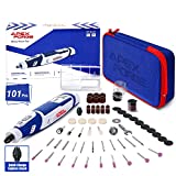 APEXFORGE Cordless Rotary Tool, Keyless Chuck, 101Pcs Accessories, 5-Speed, 8V Power 2.0 Ah Li-ion Battery, Shield Attachment, Long Endurance Power- Perfect for Sanding, Grinding, Cutting-M8-Blue