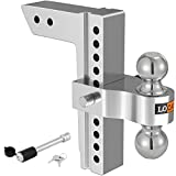 LOCAME Adjustable Trailer Hitch, Fits 2-Inch Receiver, 10-Inch Drop/Rise Aluminum Drop Hitch, 12,500 LBS GTW-Tow Hitch for Heavy Duty Truck with Double Stainless Steel Locks, Silver, LC0005