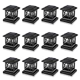 Solar Post Cap Light Outdoor Fits 3.6x3.6 4x4 4.5x4.5 5x5 Wooden Fence Deck Patio Garden, RGB & Warm White 2 Lighting Mode, 20 LM 1000mAh Battery IP65 Waterproof, ABS Shell Glass Lens, Black (12 Pack)