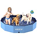 VISTOP Extra Large Foldable Dog Pool XXL, Hard Plastic Shell Portable Swimming Pool for Dogs Cats and Kids Pet Puppy Bathing Tub Collapsible Kiddie Pool (63inch.D x 11.8inch.H, Blue)