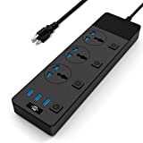 Power Strip, Surge Protector with 3 Universal AC Outlets and 3 USB Ports, 110V-250V Socket Board Power Strips with Individual Switches, 3000W/16A, 6.6ft Extension Cord for Home Office