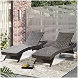 Asifom 79'' Long Reclining Chaise Lounge Set(Set of 2), Outdoor Wicker Reclining Lounge Chair Patio Rattan Double Chaise Lounge Lawn Sunbathing Chairs Beach Pool Backrest Recliners