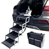 maxpama Folding Dog Car Ramp with Portable Aluminum Fram for Large Dog, Foldable Pet Step Stairs with Nonslip Surface for High Beds, Trucks, Cars and SUV, Lightweight Pet Ladder Support 150-200 Lbs